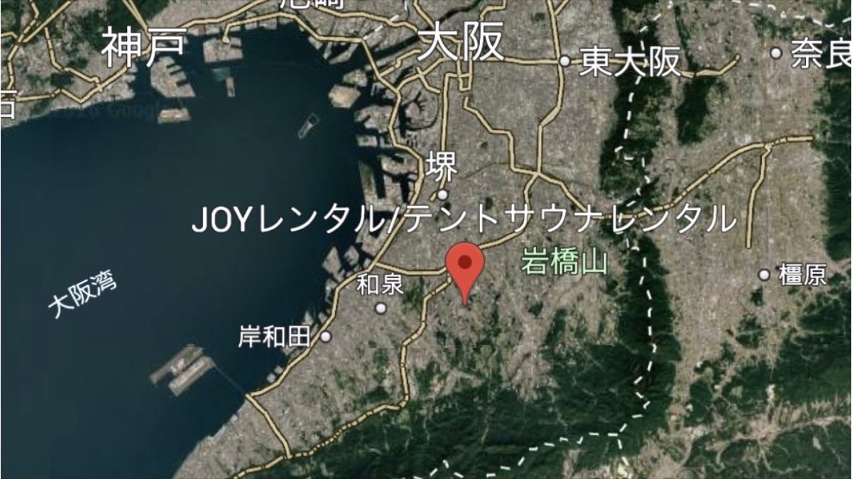 JOYレンタル テントサウナレンタル（大阪府堺市南区片蔵888-1）の位置を示す地図
